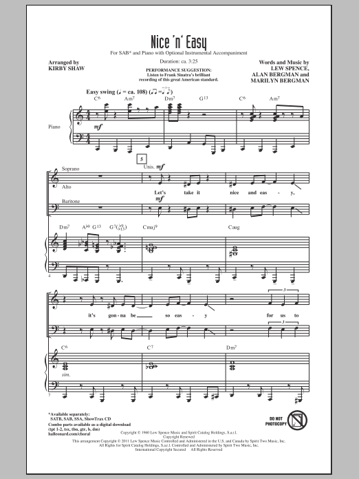 Download Frank Sinatra Nice 'n' Easy (arr. Kirby Shaw) Sheet Music and learn how to play SAB PDF digital score in minutes
