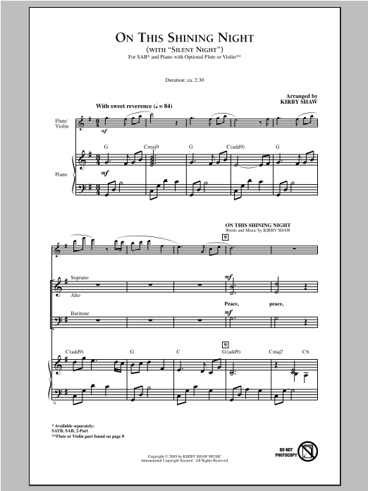 Download Kirby Shaw On This Shining Night (with Silent Night) Sheet Music and learn how to play SAB PDF digital score in minutes