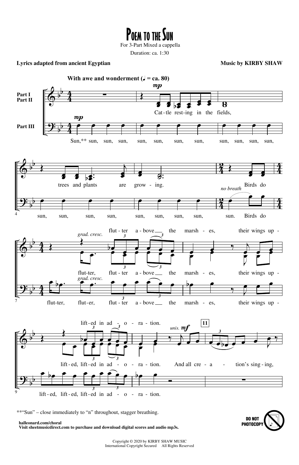 Download Kirby Shaw Poem To The Sun Sheet Music and learn how to play 3-Part Mixed Choir PDF digital score in minutes