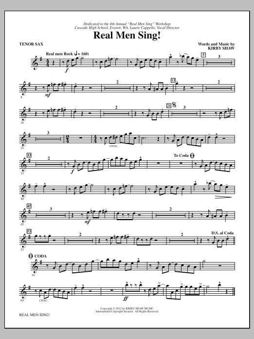 Download Kirby Shaw Real Men Sing! - Bb Tenor Saxophone Sheet Music and learn how to play Choir Instrumental Pak PDF digital score in minutes