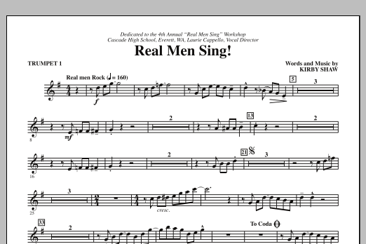 Download Kirby Shaw Real Men Sing! - Bb Trumpet 1 Sheet Music and learn how to play Choir Instrumental Pak PDF digital score in minutes