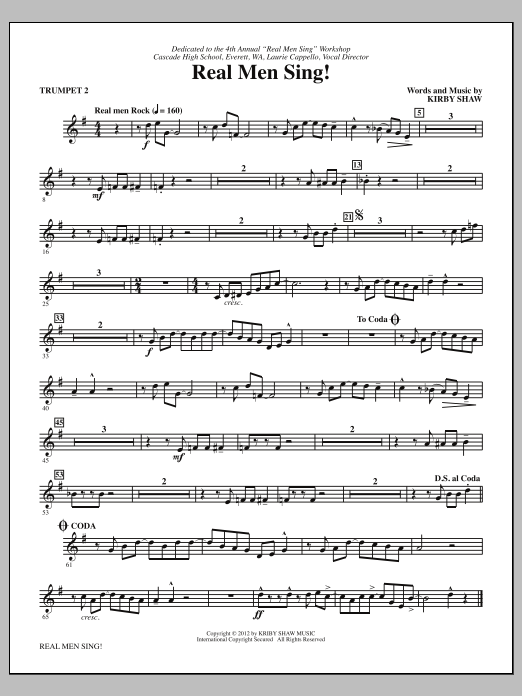 Download Kirby Shaw Real Men Sing! - Bb Trumpet 2 Sheet Music and learn how to play Choir Instrumental Pak PDF digital score in minutes