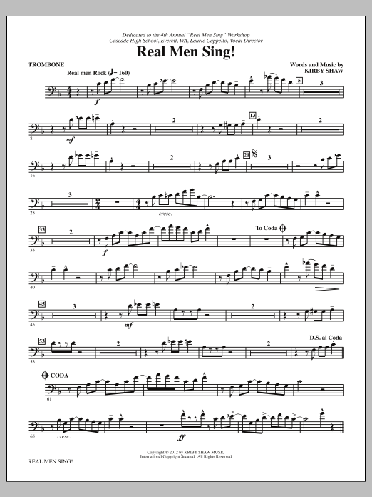 Download Kirby Shaw Real Men Sing! - Trombone Sheet Music and learn how to play Choir Instrumental Pak PDF digital score in minutes