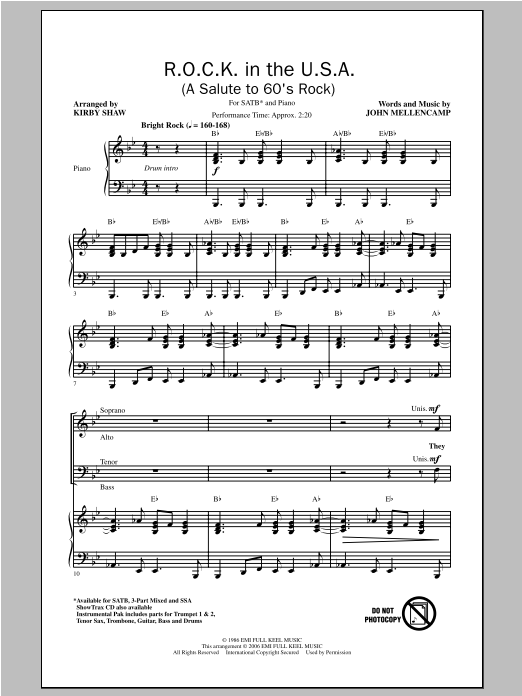 Download Kirby Shaw R.O.C.K. In The U.S.A. (A Salute To 60's Rock) Sheet Music and learn how to play SSA PDF digital score in minutes