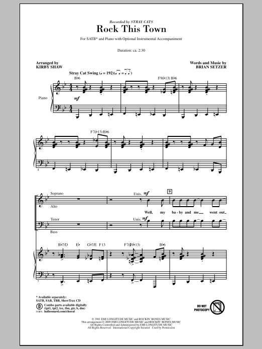 Download Kirby Shaw Rock This Town Sheet Music and learn how to play SATB Choir PDF digital score in minutes