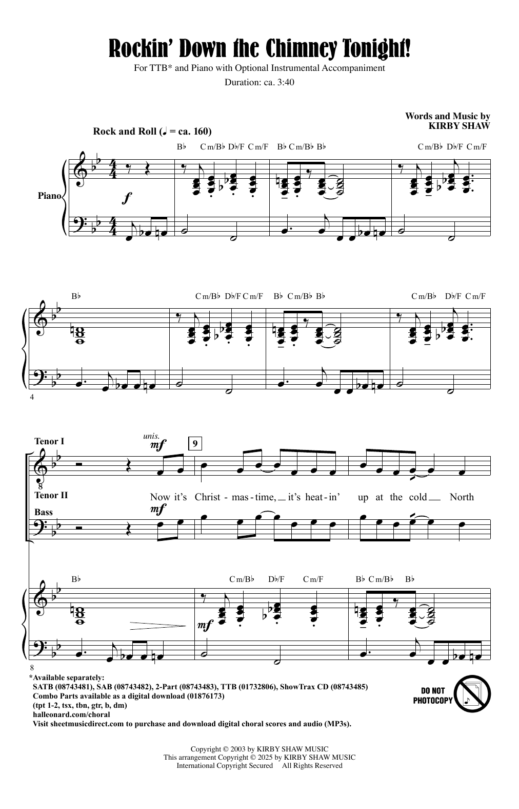 Download Kirby Shaw Rockin' Down The Chimney Tonight! Sheet Music and learn how to play Choir PDF digital score in minutes