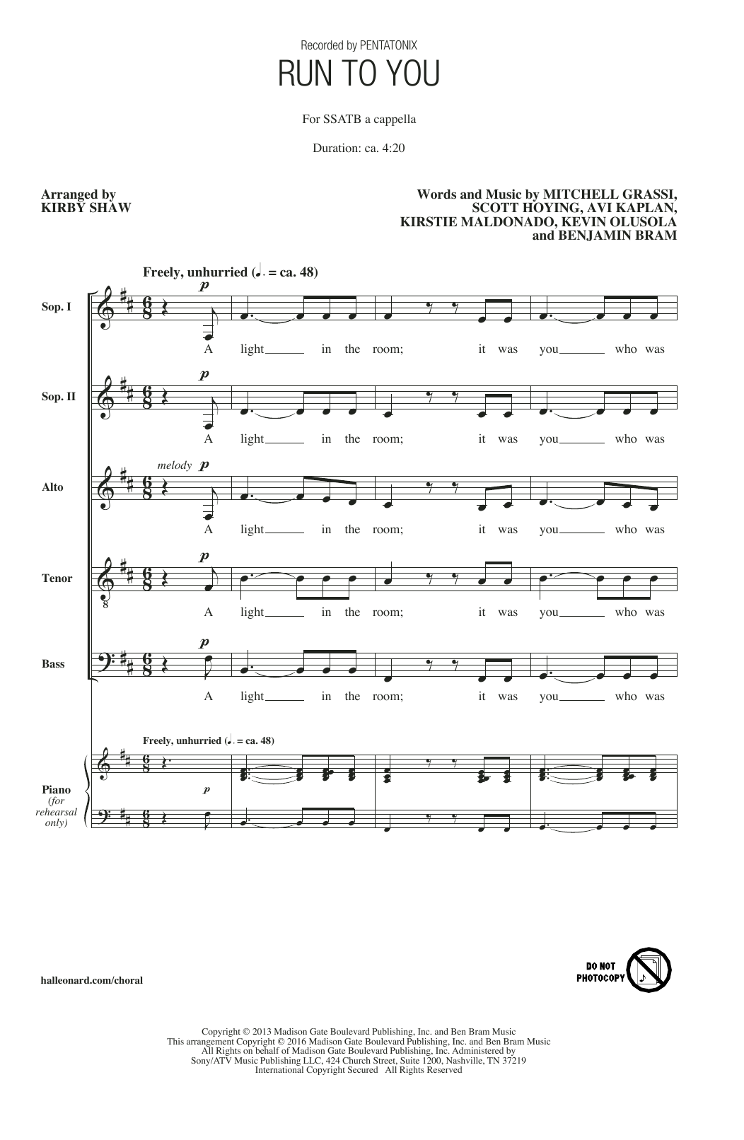Download Kirby Shaw Run To You Sheet Music and learn how to play SATB PDF digital score in minutes
