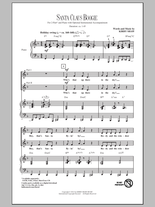 Download Kirby Shaw Santa Claus Boogie Sheet Music and learn how to play SATB PDF digital score in minutes