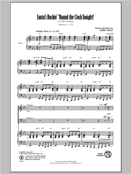 Download Kirby Shaw Santa's Rockin' 'Round The Clock Tonight! Sheet Music and learn how to play 2-Part Choir PDF digital score in minutes