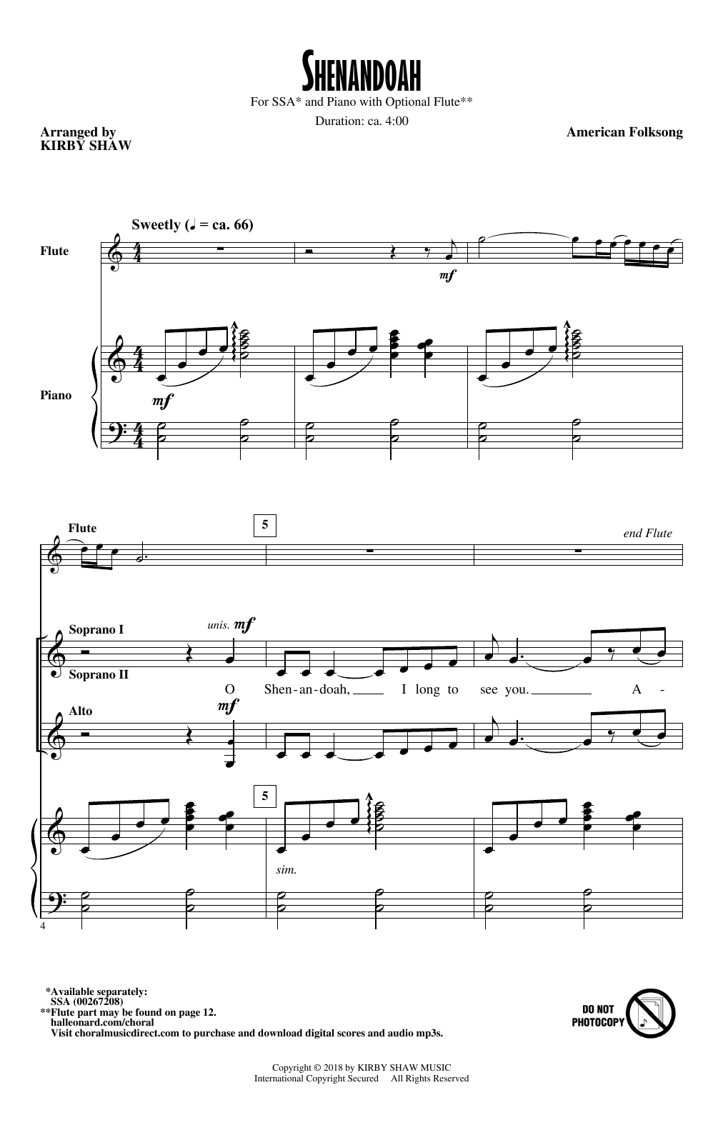Download Kirby Shaw Shenandoah Sheet Music and learn how to play SSA PDF digital score in minutes