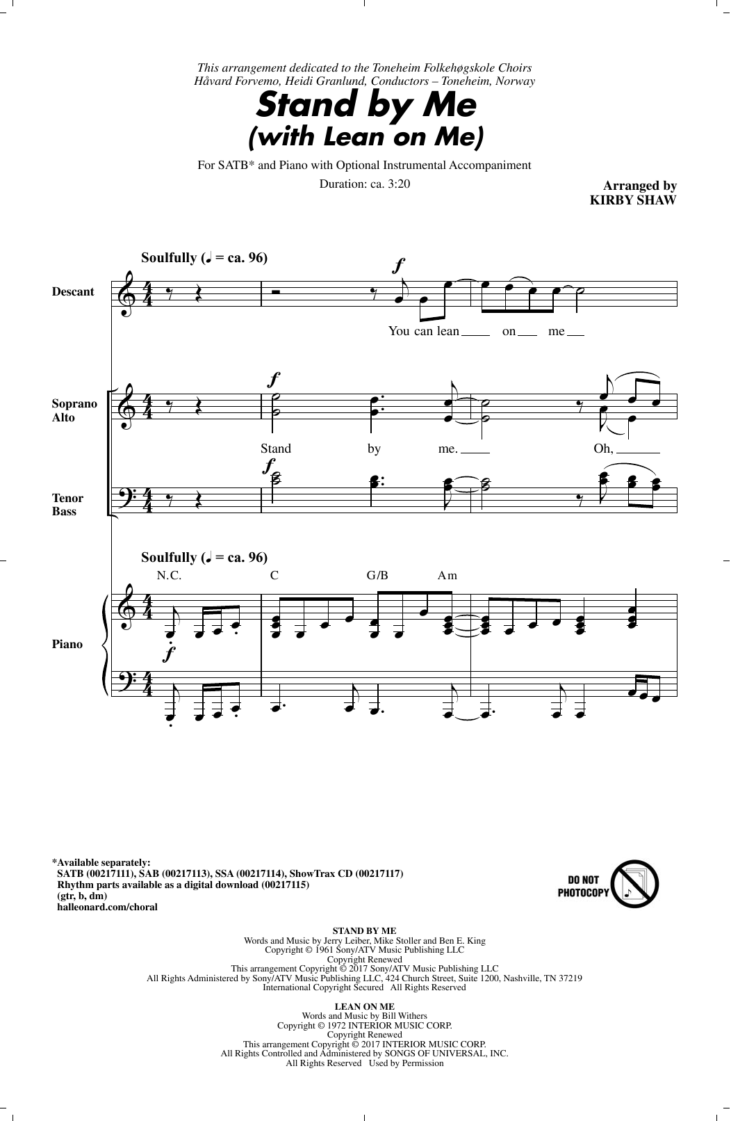Download Kirby Shaw Lean On Me Sheet Music and learn how to play SATB PDF digital score in minutes