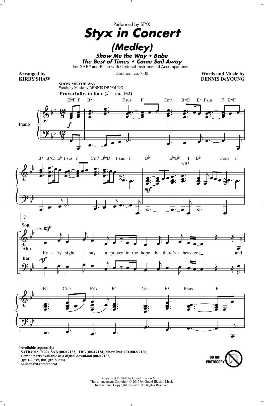 Download Kirby Shaw Styx In Concert (Medley) Sheet Music and learn how to play SATB PDF digital score in minutes