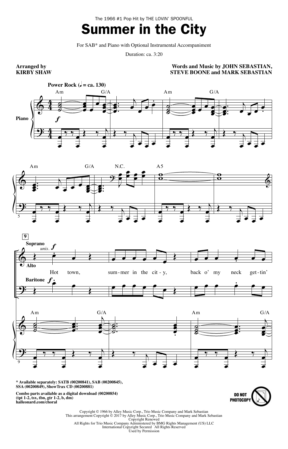 Download Kirby Shaw Summer In The City Sheet Music and learn how to play SAB PDF digital score in minutes