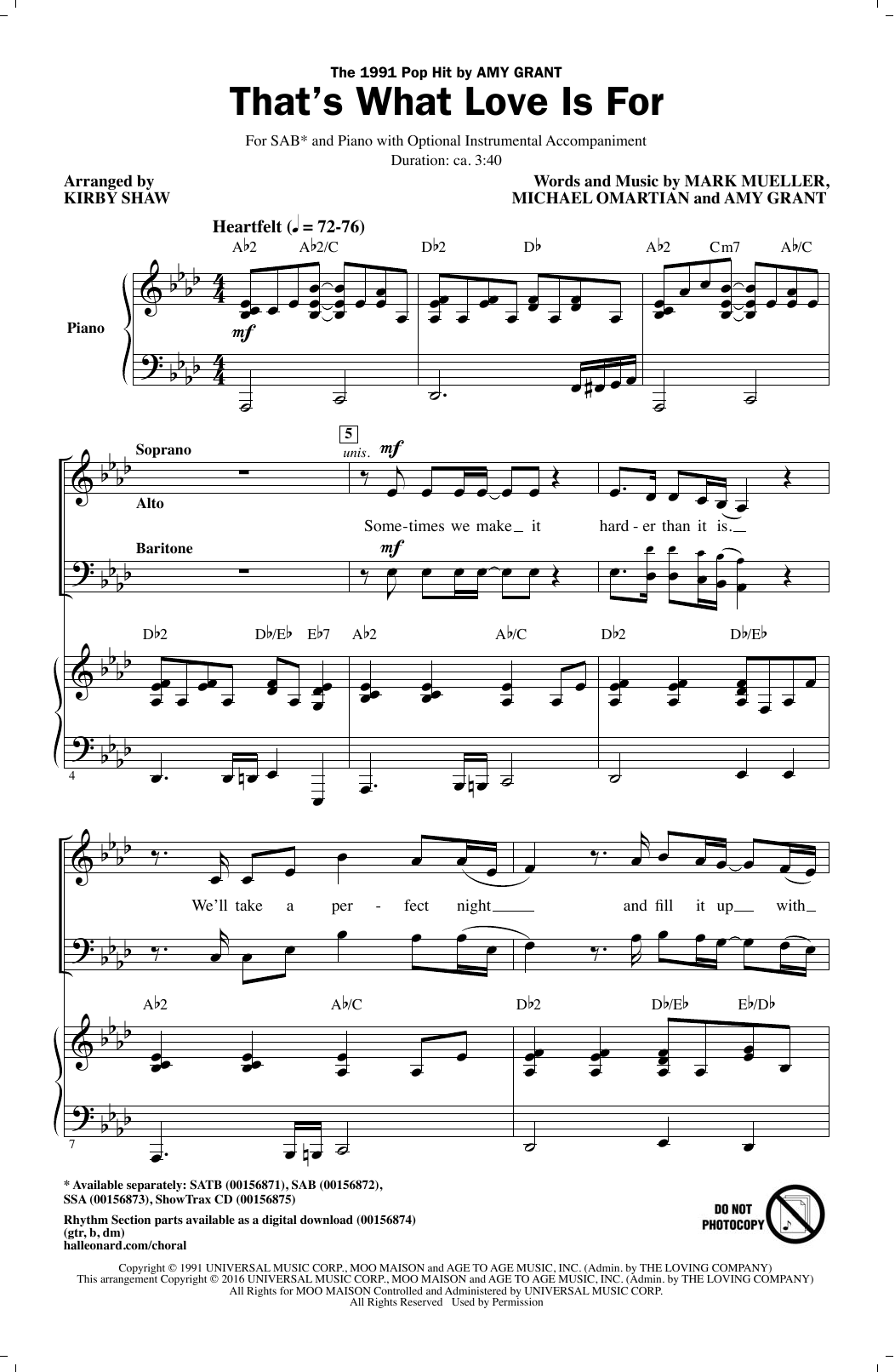 Download Kirby Shaw That's What Love Is For Sheet Music and learn how to play SATB PDF digital score in minutes