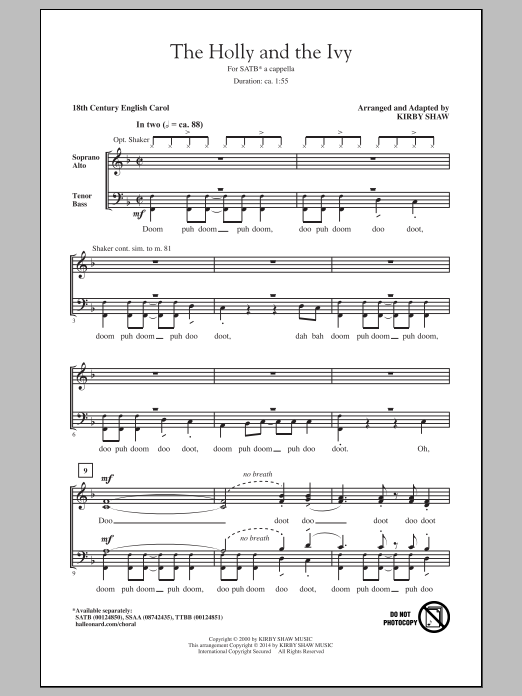 Download Traditional Carol The Holly And The Ivy (arr. Kirby Shaw) Sheet Music and learn how to play SATB PDF digital score in minutes