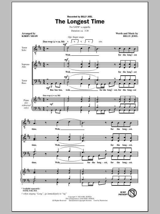 Download Kirby Shaw The Longest Time Sheet Music and learn how to play SATB Choir PDF digital score in minutes