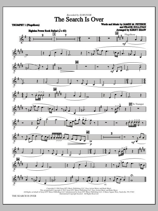 Download Kirby Shaw The Search Is Over - Bb Trumpet 1 (Flugelhorn) Sheet Music and learn how to play Choir Instrumental Pak PDF digital score in minutes