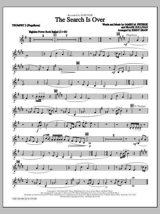 Download Kirby Shaw The Search Is Over - Bb Trumpet 2 (Flugelhorn) Sheet Music and learn how to play Choir Instrumental Pak PDF digital score in minutes