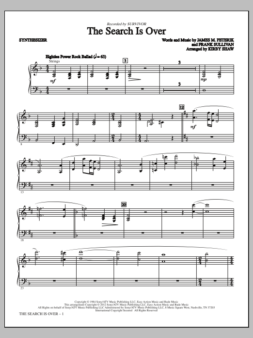 Download Kirby Shaw The Search Is Over - Synthesizer Sheet Music and learn how to play Choir Instrumental Pak PDF digital score in minutes