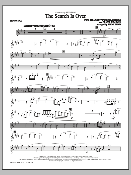 Download Kirby Shaw The Search Is Over - Tenor Sax Sheet Music and learn how to play Choir Instrumental Pak PDF digital score in minutes