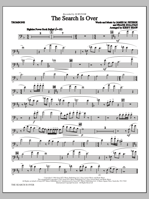 Download Kirby Shaw The Search Is Over - Trombone Sheet Music and learn how to play Choir Instrumental Pak PDF digital score in minutes