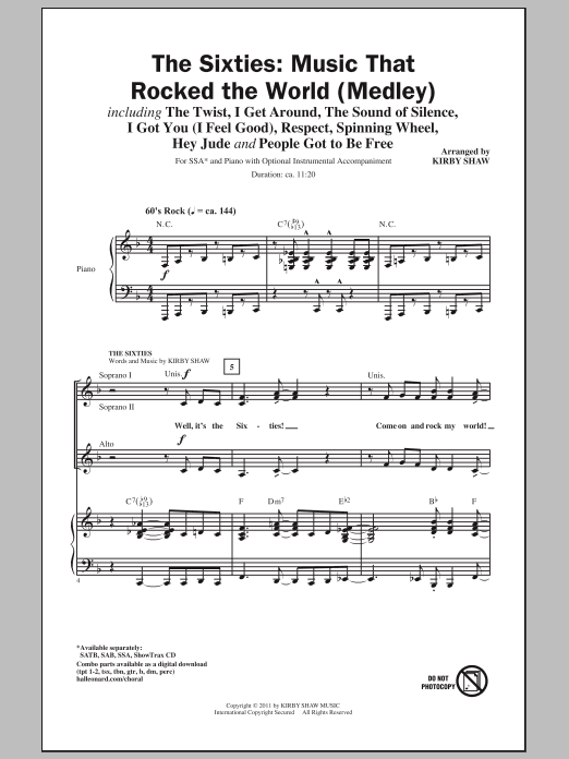Download Kirby Shaw The 60s - Music That Rocked The World (Medley) Sheet Music and learn how to play SAB PDF digital score in minutes
