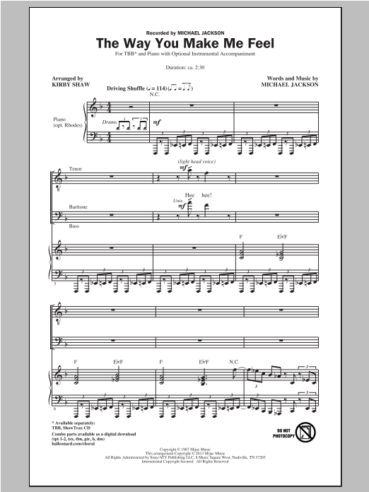 Download Kirby Shaw The Way You Make Me Feel Sheet Music and learn how to play TBB PDF digital score in minutes