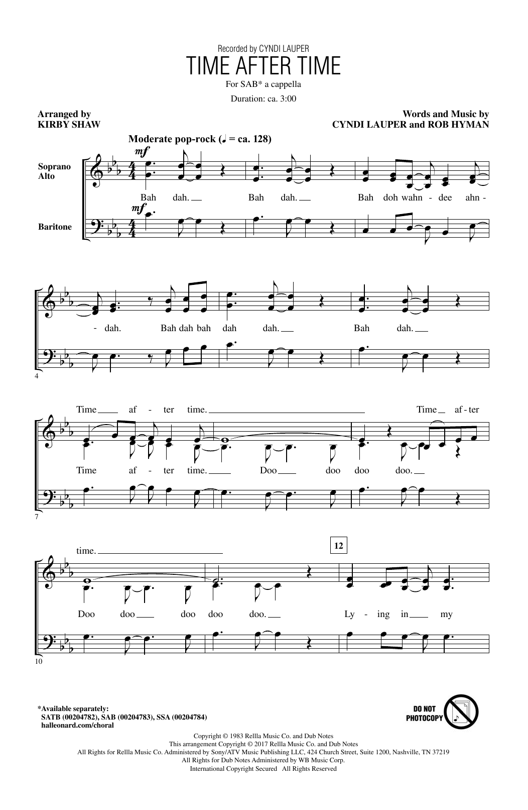 Download Kirby Shaw Time After Time Sheet Music and learn how to play SAB PDF digital score in minutes