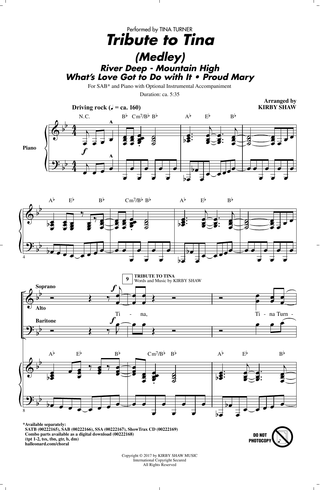 Download Kirby Shaw Tribute to Tina Sheet Music and learn how to play SSA PDF digital score in minutes
