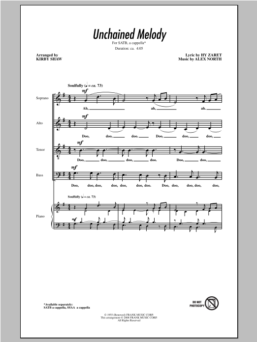 Download The Righteous Brothers Unchained Melody (arr. Kirby Shaw) Sheet Music and learn how to play SATB PDF digital score in minutes