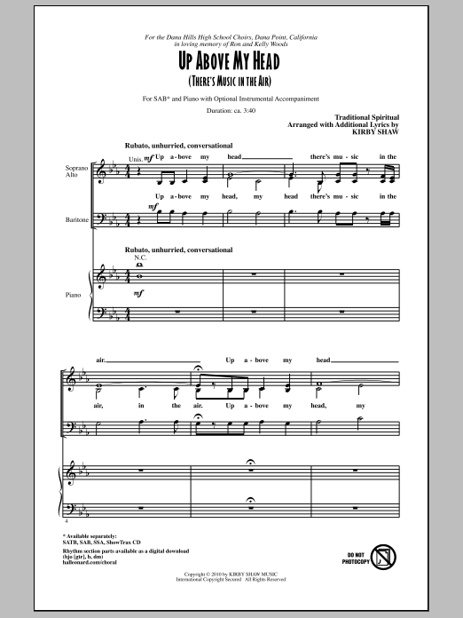 Download Kirby Shaw Up Above My Head (There's Music In The Air) Sheet Music and learn how to play SATB Choir PDF digital score in minutes