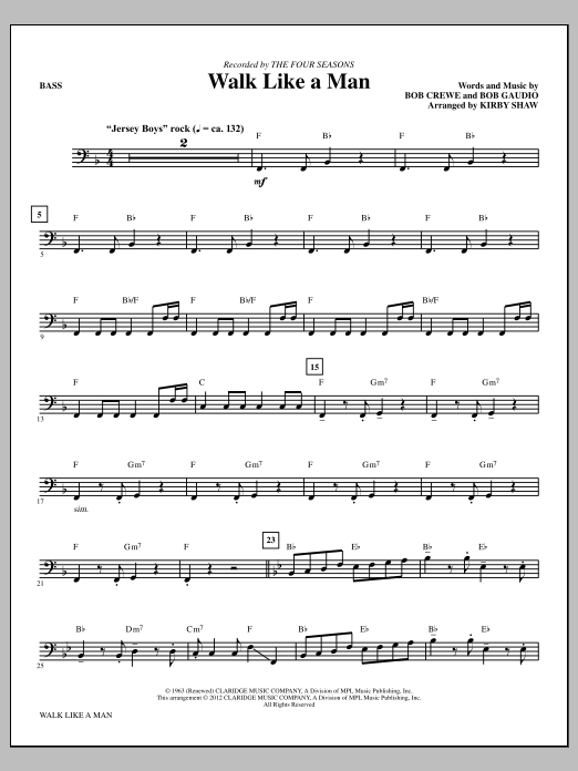 Download Kirby Shaw Walk Like A Man - Bass Sheet Music and learn how to play Choir Instrumental Pak PDF digital score in minutes