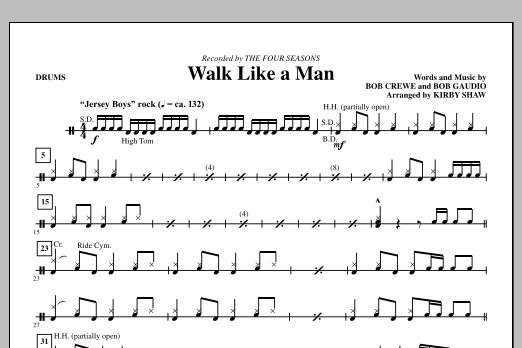 Download Kirby Shaw Walk Like A Man - Drums Sheet Music and learn how to play Choir Instrumental Pak PDF digital score in minutes