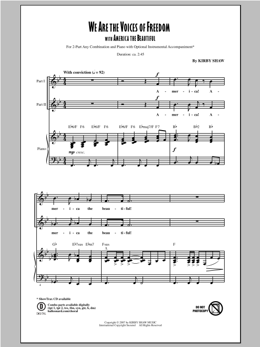 Download Kirby Shaw We Are The Voices of Freedom Sheet Music and learn how to play 2-Part Choir PDF digital score in minutes