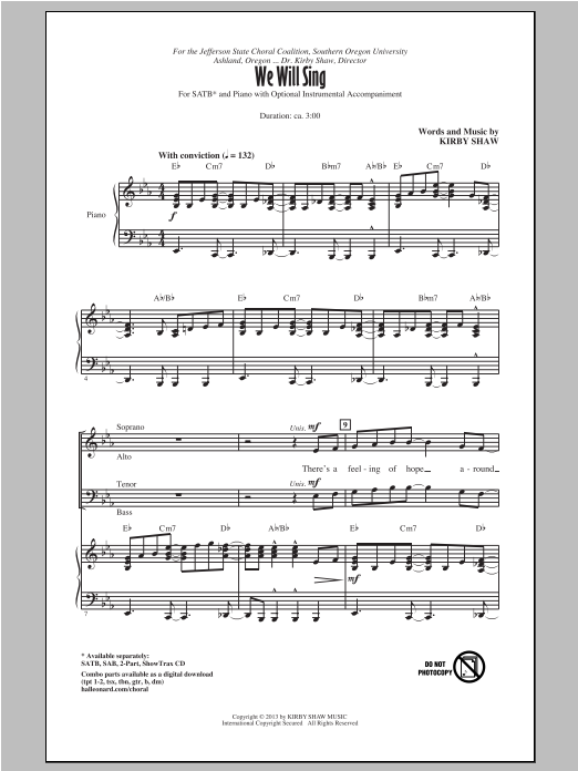 Download Kirby Shaw We Will Sing Sheet Music and learn how to play SAB PDF digital score in minutes