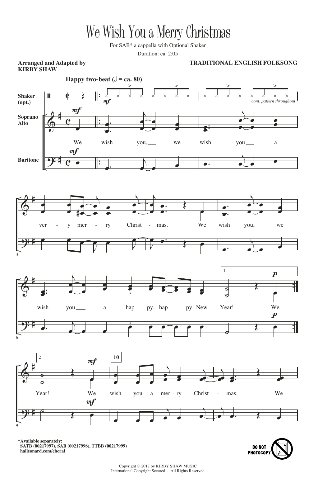 Download Kirby Shaw We Wish You A Merry Christmas Sheet Music and learn how to play SAB PDF digital score in minutes