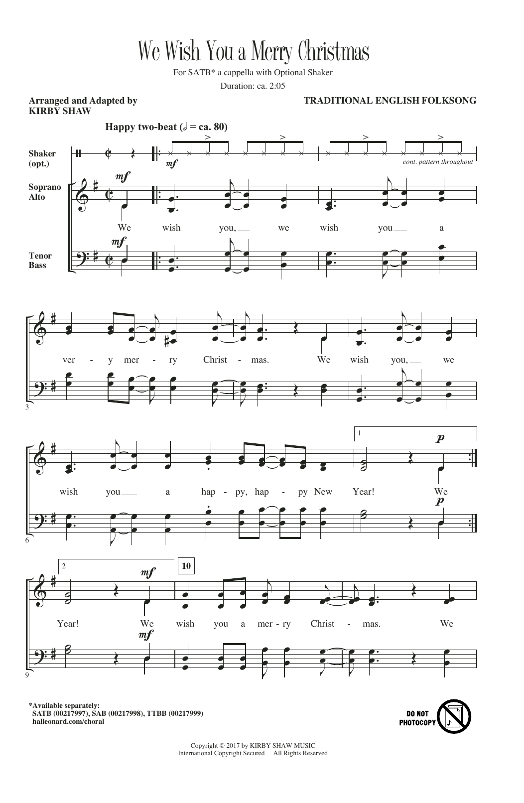 Download Kirby Shaw We Wish You A Merry Christmas Sheet Music and learn how to play SATB PDF digital score in minutes