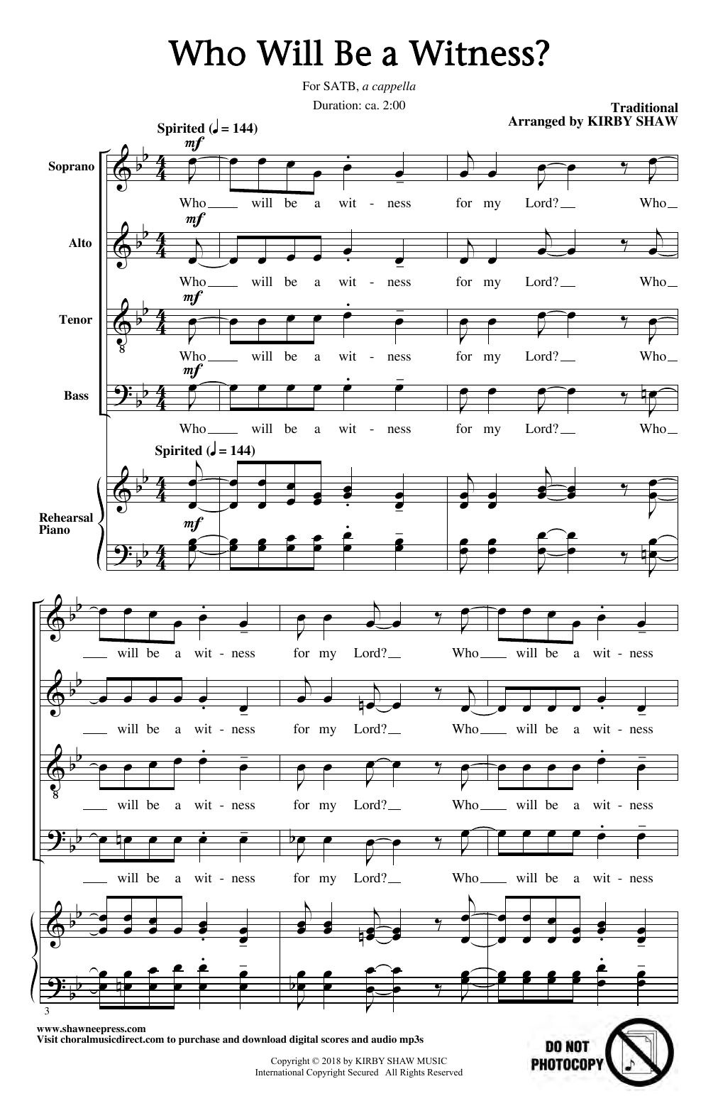 Download Kirby Shaw Who Will Be A Witness? Sheet Music and learn how to play SATB Choir PDF digital score in minutes