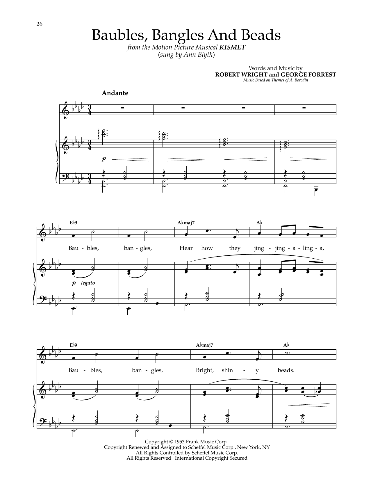 Download Kirby Stone Four Baubles, Bangles And Beads (from Kismet) Sheet Music and learn how to play Piano & Vocal PDF digital score in minutes