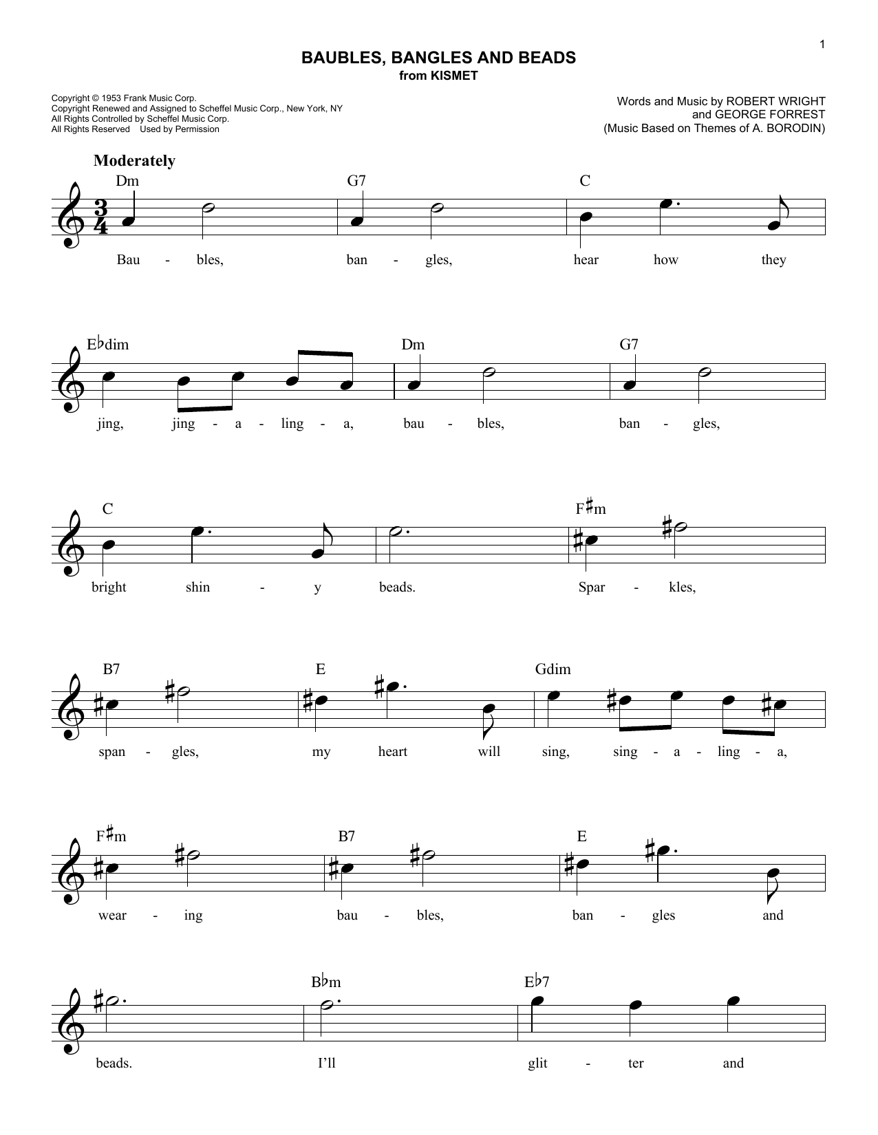 Download Kirby Stone Four Baubles, Bangles And Beads Sheet Music and learn how to play Melody Line, Lyrics & Chords PDF digital score in minutes