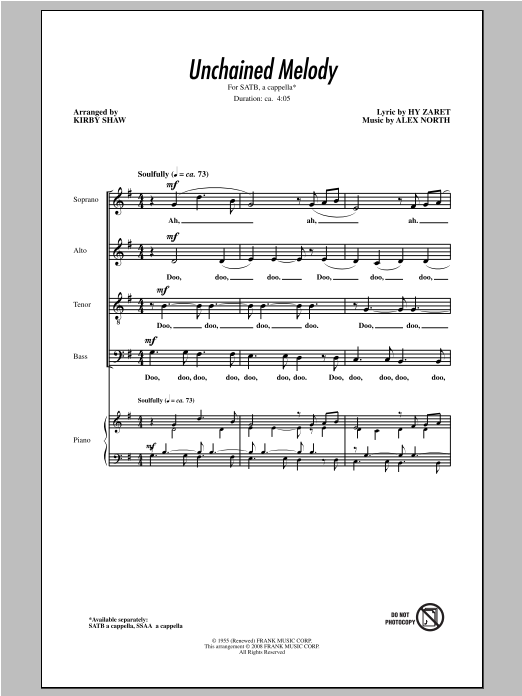 The Righteous Brothers Unchained Melody Arr Kirby Shaw Sheet Music Notes Download 