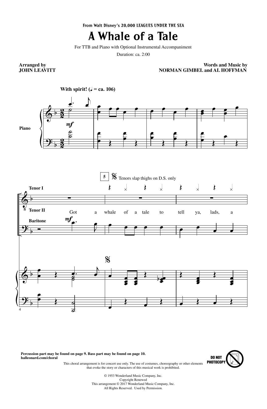 Download John Leavitt A Whale Of A Tale Sheet Music and learn how to play TTBB PDF digital score in minutes