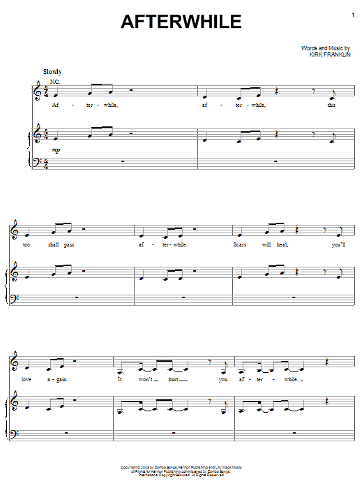 Download Kirk Franklin Afterwhile Sheet Music and learn how to play Piano, Vocal & Guitar (Right-Hand Melody) PDF digital score in minutes
