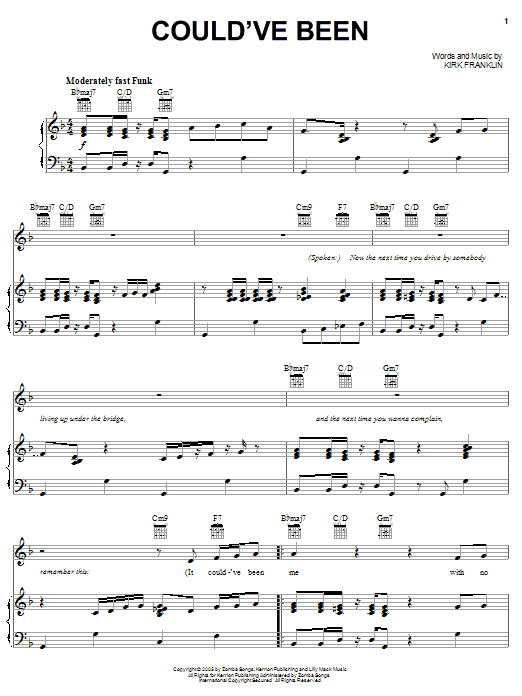 Download Kirk Franklin Could've Been Sheet Music and learn how to play Piano, Vocal & Guitar (Right-Hand Melody) PDF digital score in minutes