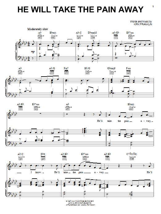Download Kirk Franklin He Will Take The Pain Away Sheet Music and learn how to play Piano, Vocal & Guitar (Right-Hand Melody) PDF digital score in minutes