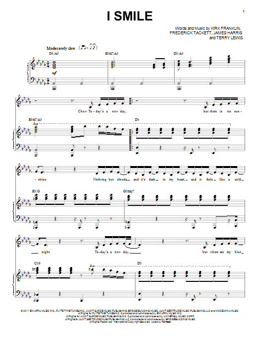 Download Kirk Franklin I Smile Sheet Music and learn how to play Piano, Vocal & Guitar (Right-Hand Melody) PDF digital score in minutes