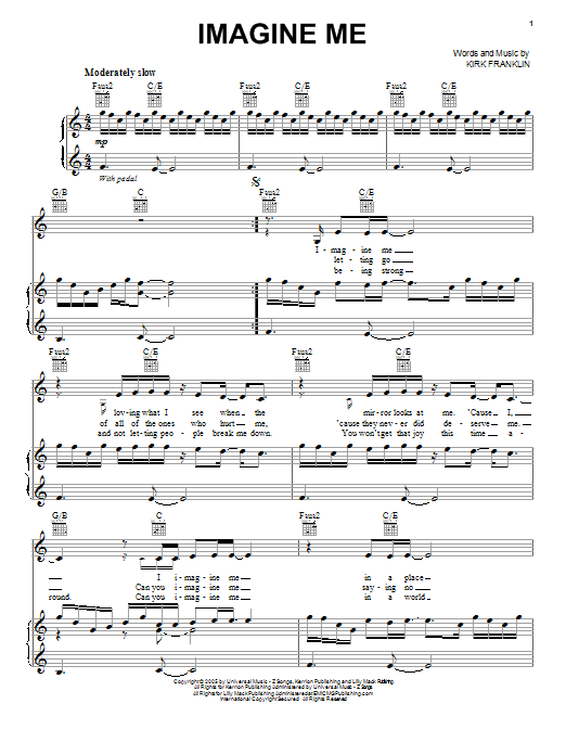 Download Kirk Franklin Imagine Me Sheet Music and learn how to play Piano, Vocal & Guitar (Right-Hand Melody) PDF digital score in minutes