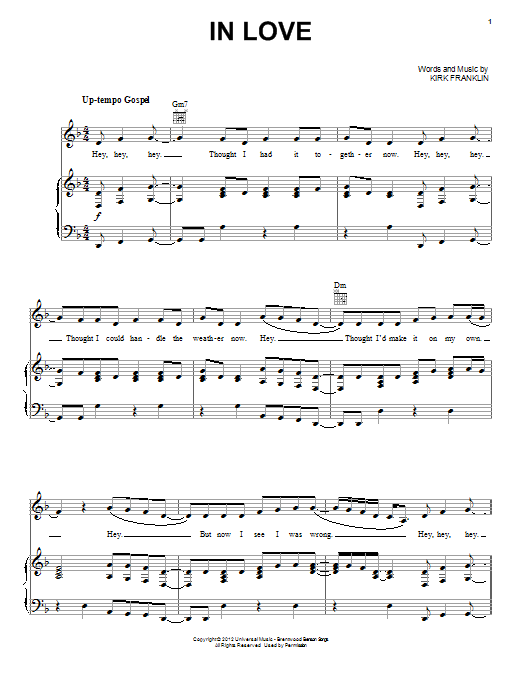 Download Kirk Franklin In Love Sheet Music and learn how to play Piano, Vocal & Guitar (Right-Hand Melody) PDF digital score in minutes