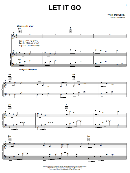Download Kirk Franklin Let It Go Sheet Music and learn how to play Piano, Vocal & Guitar (Right-Hand Melody) PDF digital score in minutes