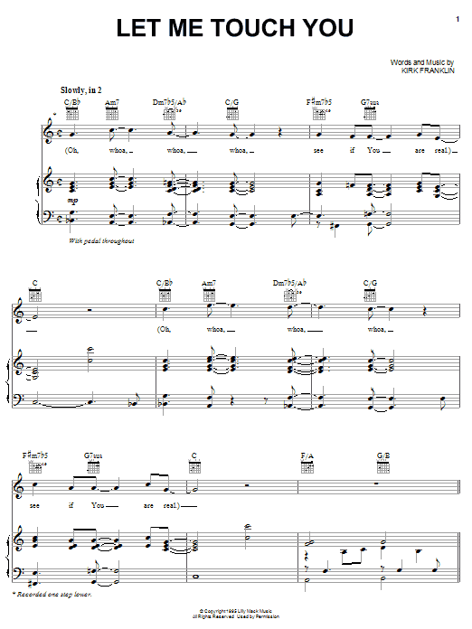 Download Kirk Franklin Let Me Touch You Sheet Music and learn how to play Piano, Vocal & Guitar (Right-Hand Melody) PDF digital score in minutes